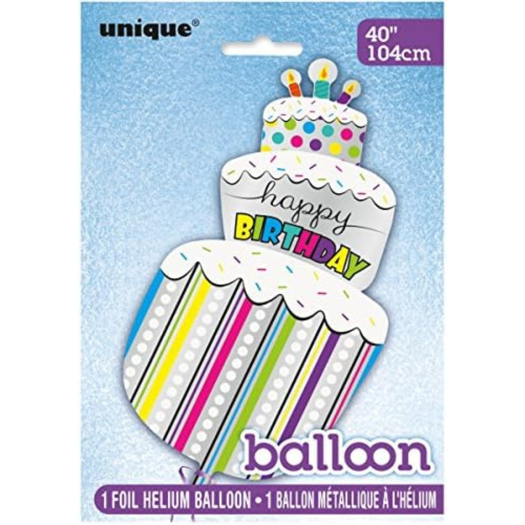 Unique Helium Foil Balloon 104cm - Happy Birthday Cake