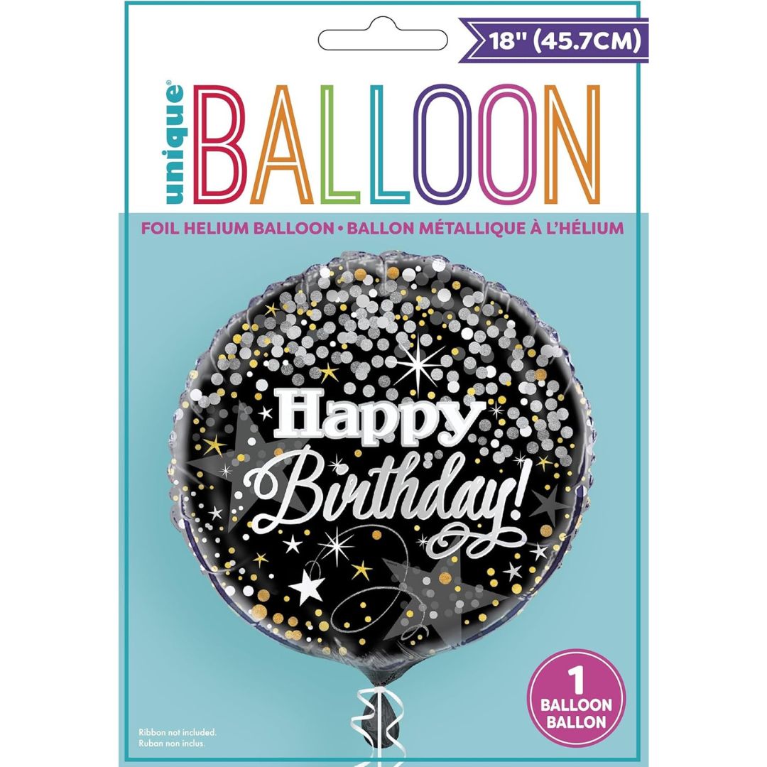 Unique Foil Helium Balloon 45.7cm - Happy Birthday Black/White