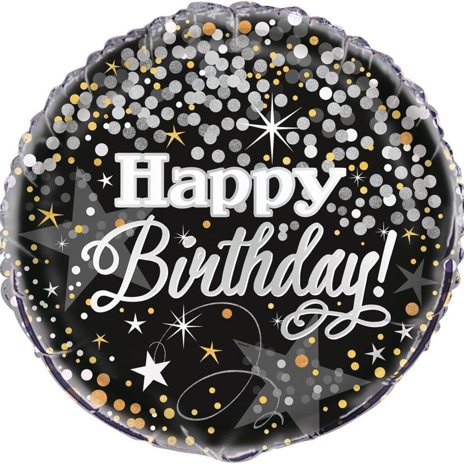 Unique Foil Helium Balloon 45.7cm - Happy Birthday Black/White