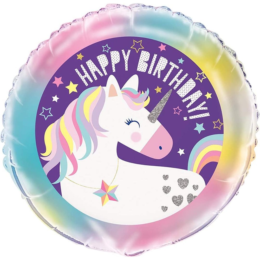 Unique Helium Foil Balloon 45.7cm - Happy Birthday Unicorn