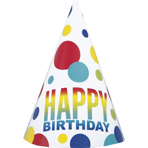 Unique Party Hats A Pack Of 8pcs - Rainbow Happy Birthday