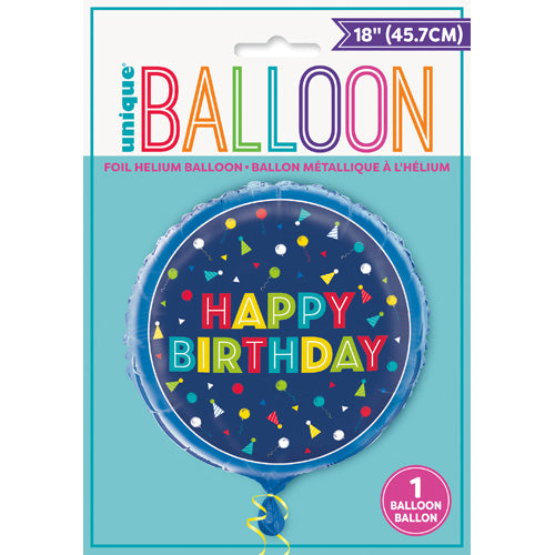 Unique Foil Helium Balloon 45.7cm - Happy Birthday Blue