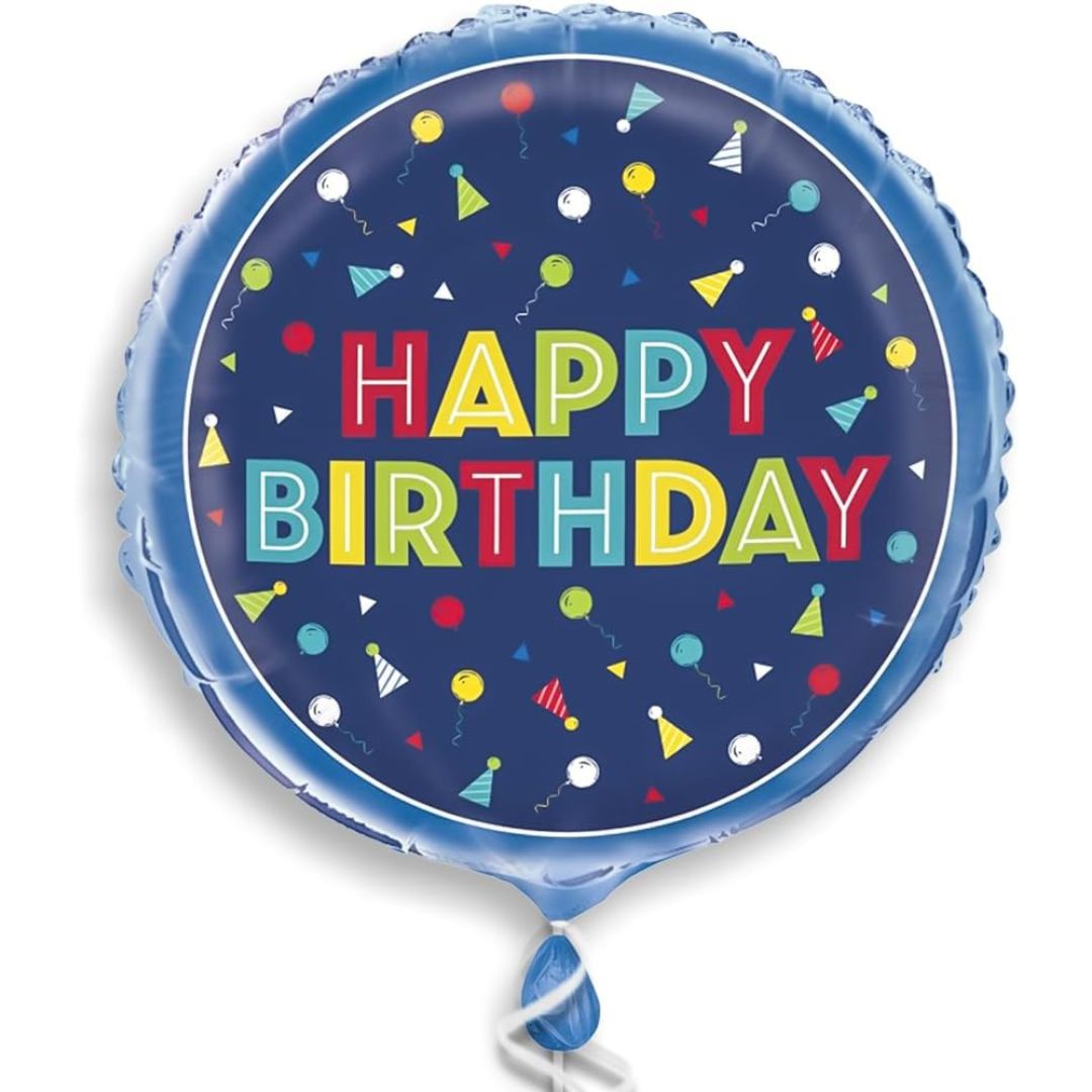 Unique Foil Helium Balloon 45.7cm - Happy Birthday Blue