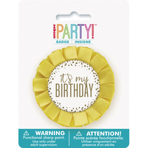 Unique Party Badge 7.5cm - It's My Birthday - Gold Confetti
