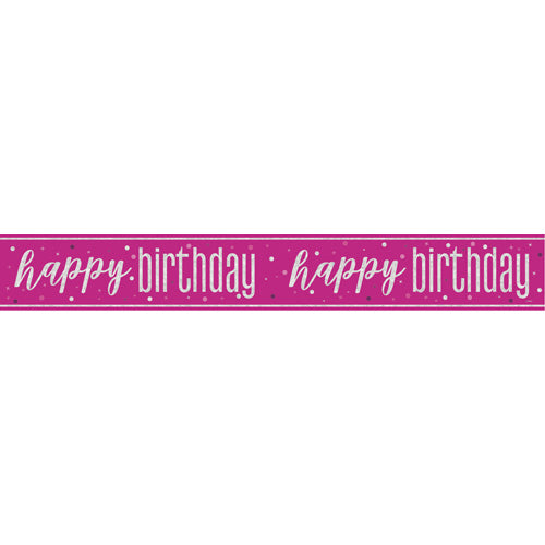 Unique Foil Banner 2.74m - Happy Birthday Pink