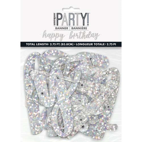 Unique Letter Banner 83.8cm - Happy Birthday Silver