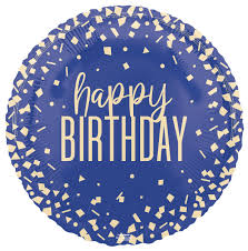 Unique Helium Foil Balloon 45.7cm - Happy Birthday Blue/Gold