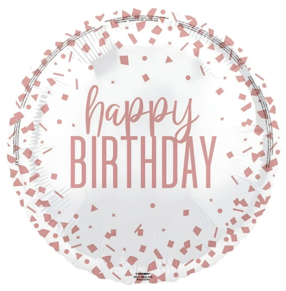 Unique Helium Foil Balloon 45.7cm - Happy Birthday Rose/Gold