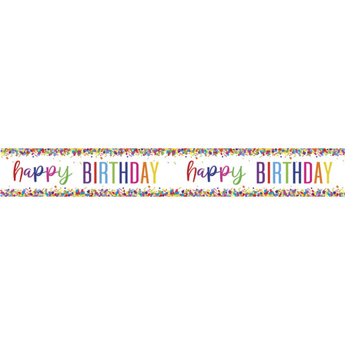 Unique Foil Banner 2.74m - Happy Birthday Rainbow Confetti