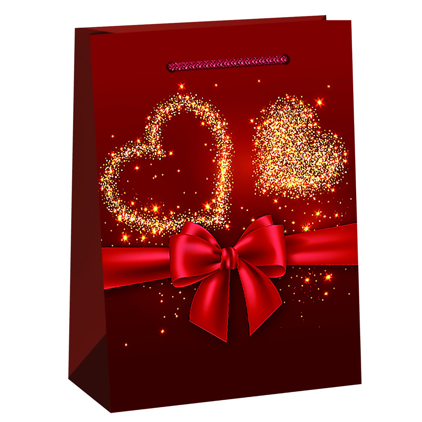 Gift Bag Valentine's Red  With Gold Hearts Medium 33 x 26cm