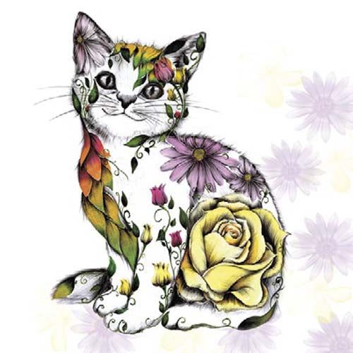 Daisy Napkins A Pack Of 20pcs 33 x 33cm - Floral Smilling Kitty