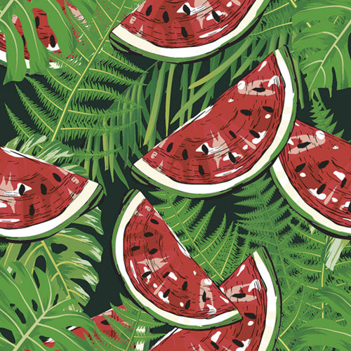 Daisy Napkins 33 x 33cm A Pack Of 20pcs - Watermelon On Green Fern Leaves