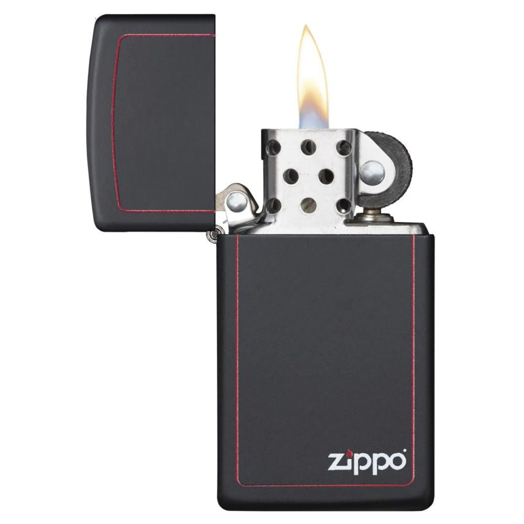 Zippo 1618zb Slim Black Matte With Red Border