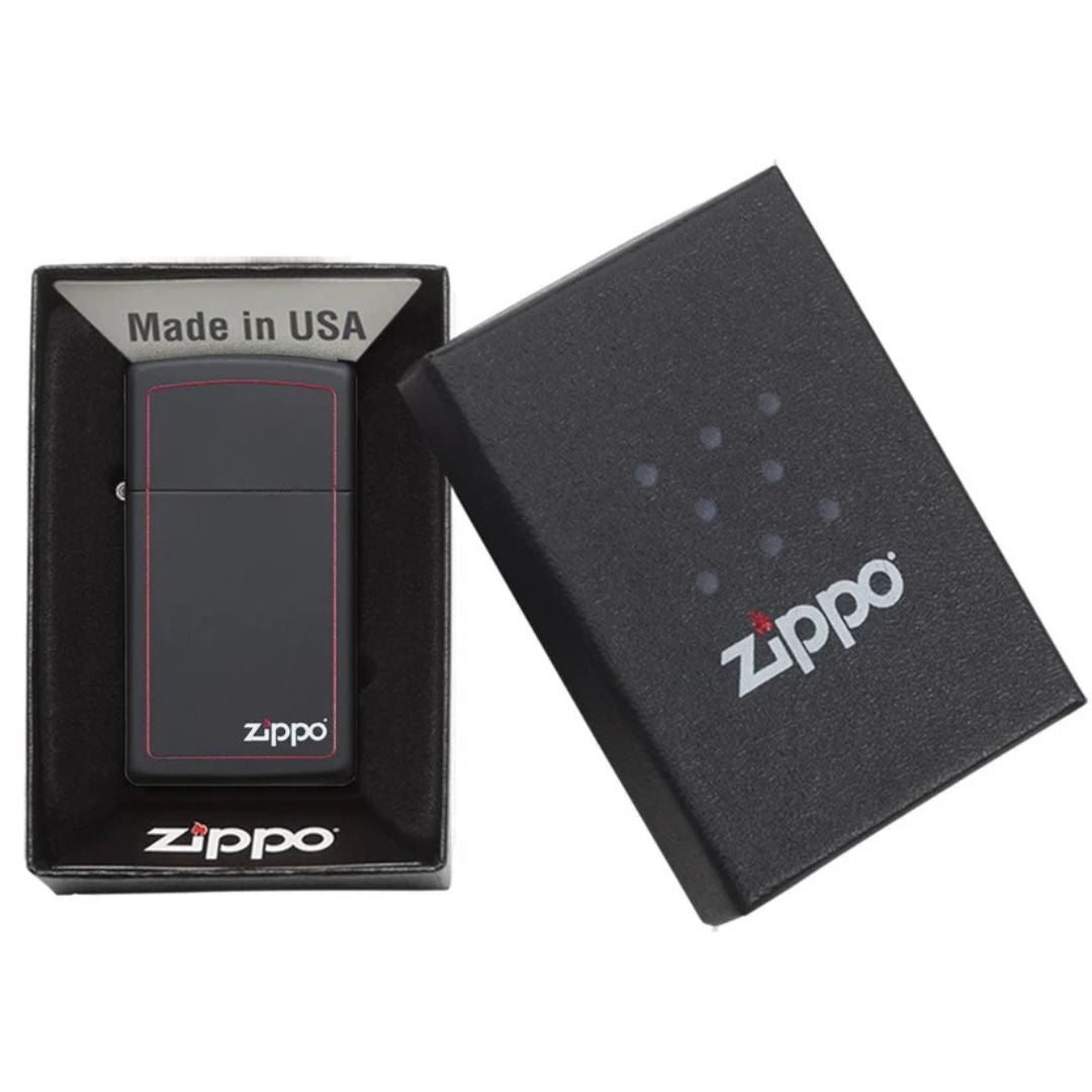 Zippo 1618zb Slim Black Matte With Red Border