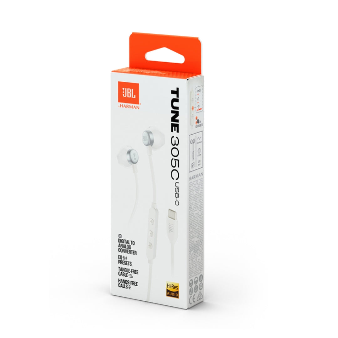 JBL Tune 305C USB-C Earphones (C-Type Cable) - White
