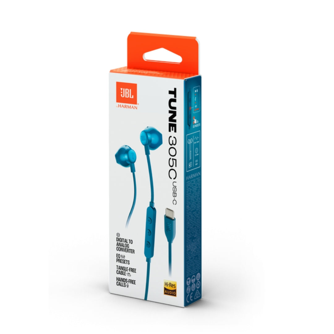 JBL Tune 305C USB-C Earphones (C-Type Cable) - Blue