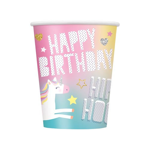 Unique Hip Hip Unicorn Paper Cups 8pcs - 250ml