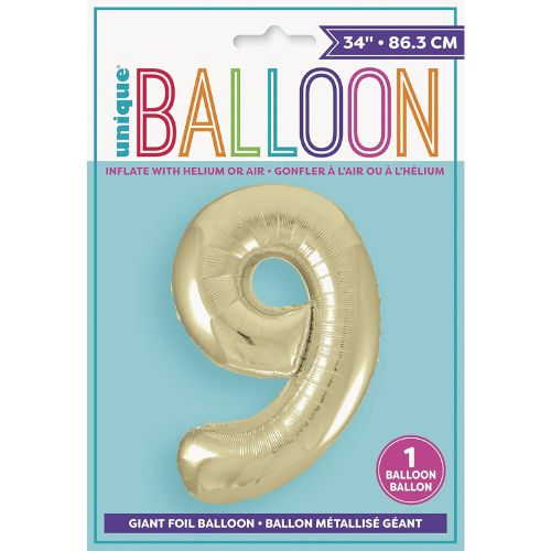 Unique Helium Foil Balloon 86.3cm - All Numbers! - Gold