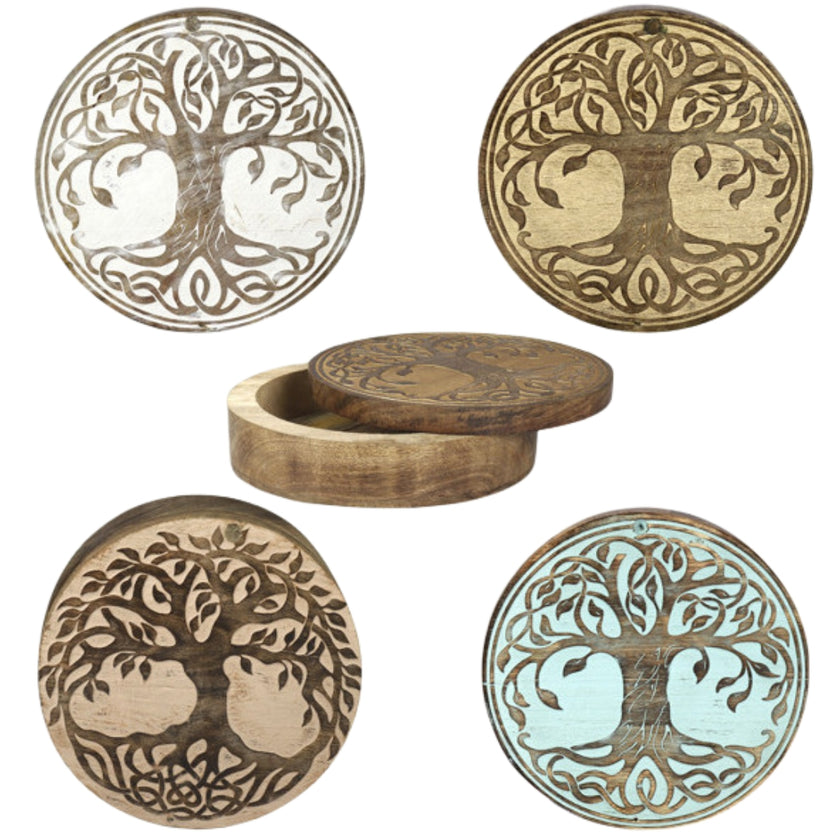 Carla World Carved Wooden Box 6 x 20 x 20cm - Spiral Tree x 1pc Assortment
