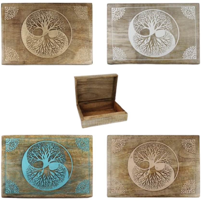 Carla World Carved Wooden Box 9 x 25 x 17.5cm - Yin Yang x 1pc Assortment