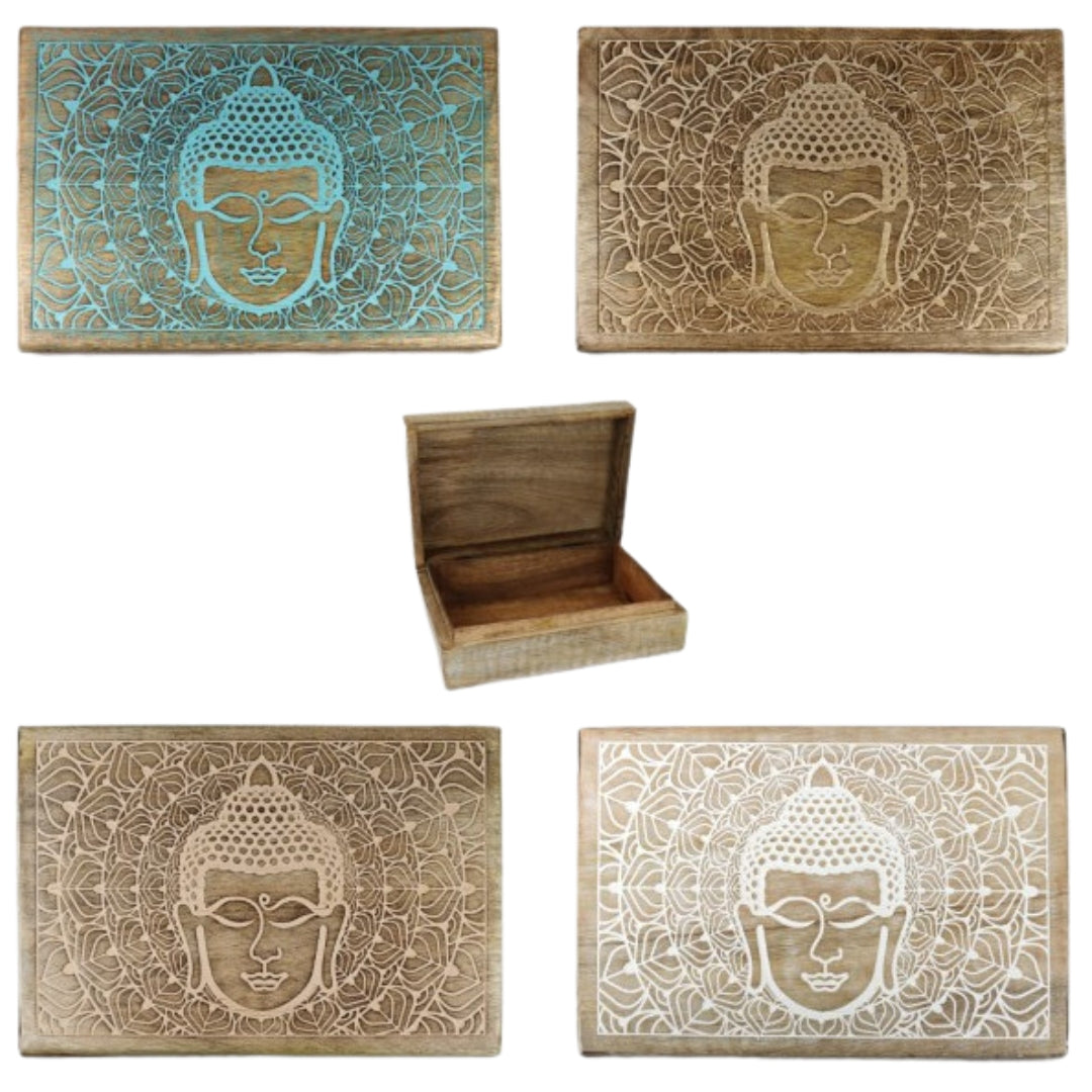 Carla World Carved Wooden Box 9 x 25 x 17.5cm - Buddha Head x 1pc Assortment