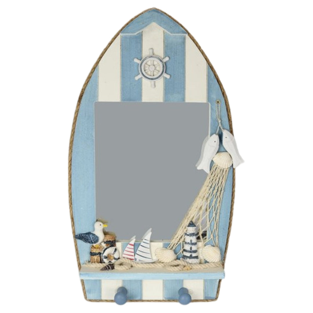 Carla World Nautical Wooden Wall Mirror 40 x 22cm - White/Blue Stripes