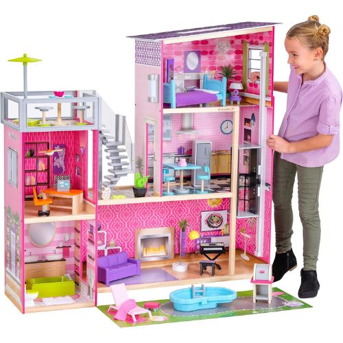 Wooden Uptown Dollhouse With Furniture And Accessories Included