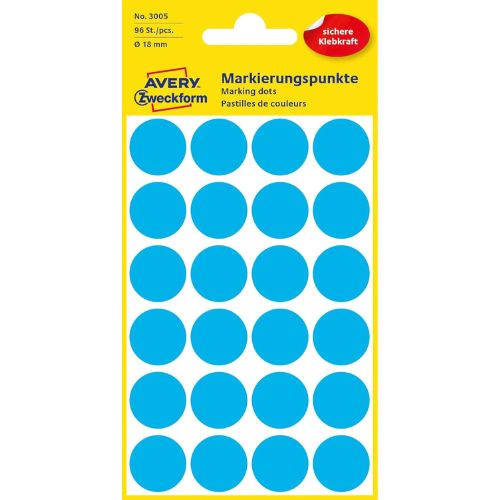 Avery Marking Dots Stickers 18 mm A Pack Of 96pcs Light Blue