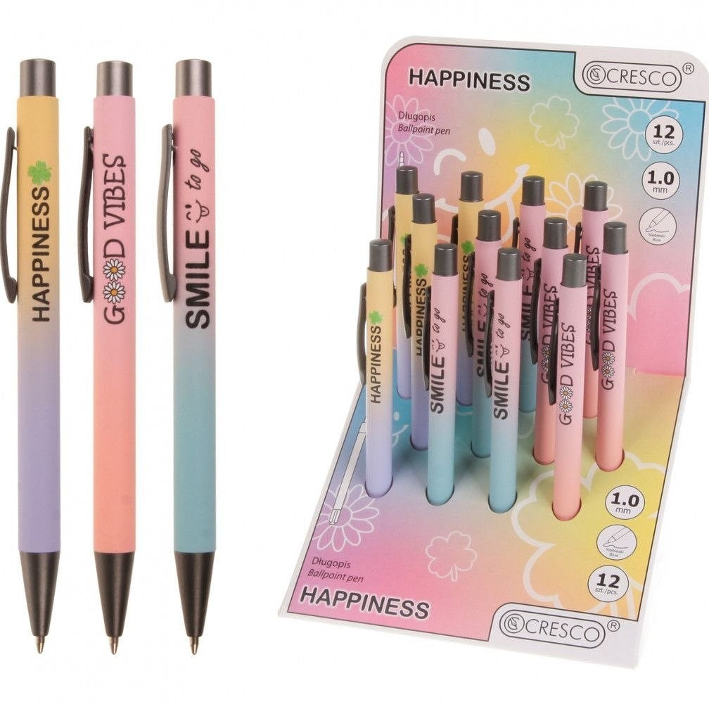 Cresco Ballpoint Pen 1mm Blue Ink - Happiness x 1pc Assortment