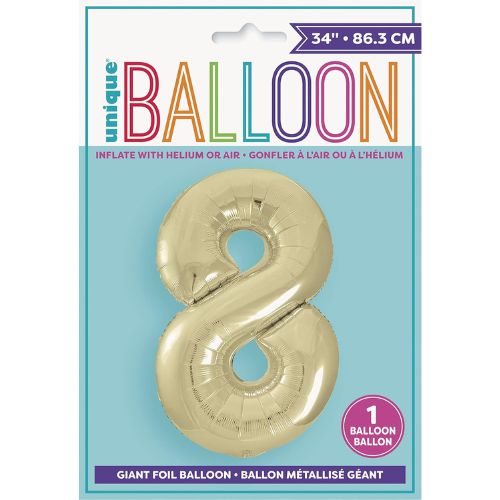 Unique Helium Foil Balloon 86.3cm - All Numbers! - Gold