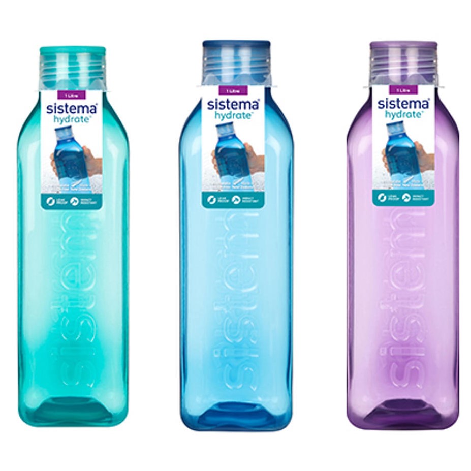 Sistema Hydrate Square Bottle 1L - Various Colours