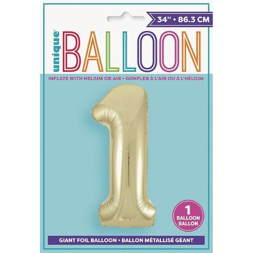 Unique Helium Foil Balloon 86.3cm - All Numbers! - Gold