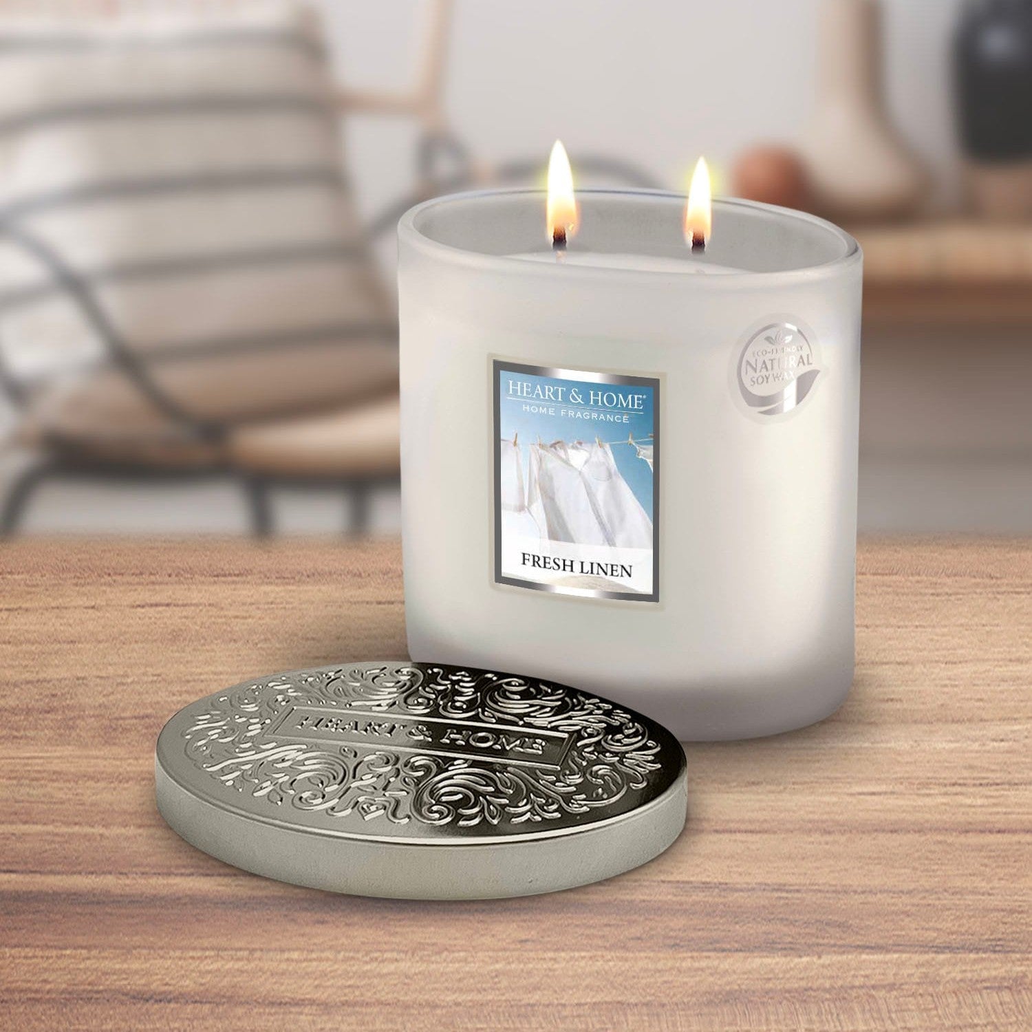 H&H Two Wick Ellipse Wick Candle 220g - Fresh Linen