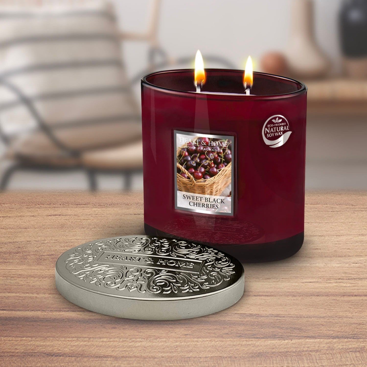 H&H Two Wick Ellipse Wick Candle 220g - Sweet Black Cherries
