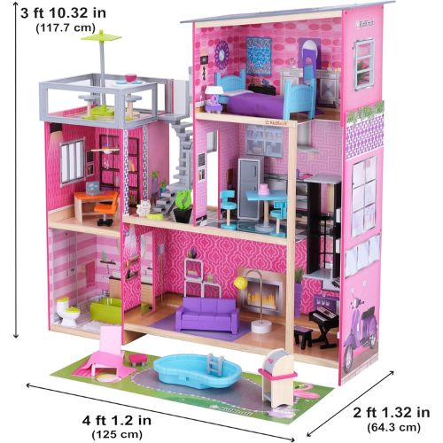Wooden Uptown Dollhouse With Furniture And Accessories Included