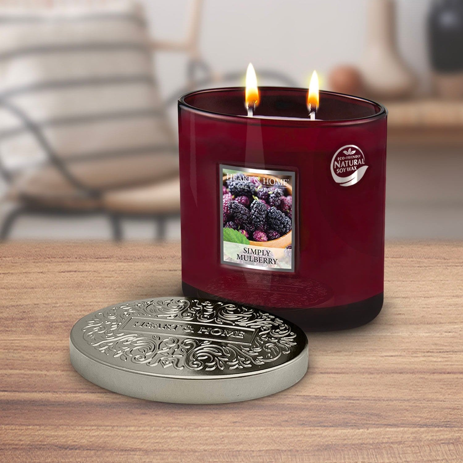 H&H Two Wick Ellipse Wick Candle 220g - Simply Mulberry