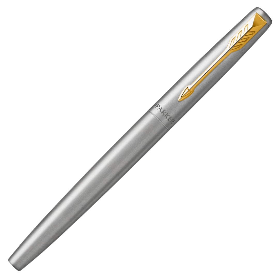 Parker Jotter Rollerball Pen F Black Ink - Stainless Steel & Gold Trim