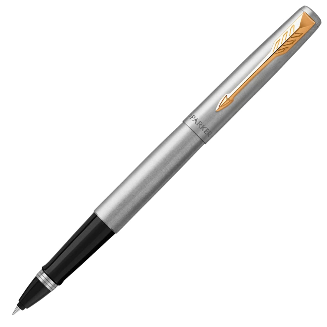 Parker Jotter Rollerball Pen F Black Ink - Stainless Steel & Gold Trim