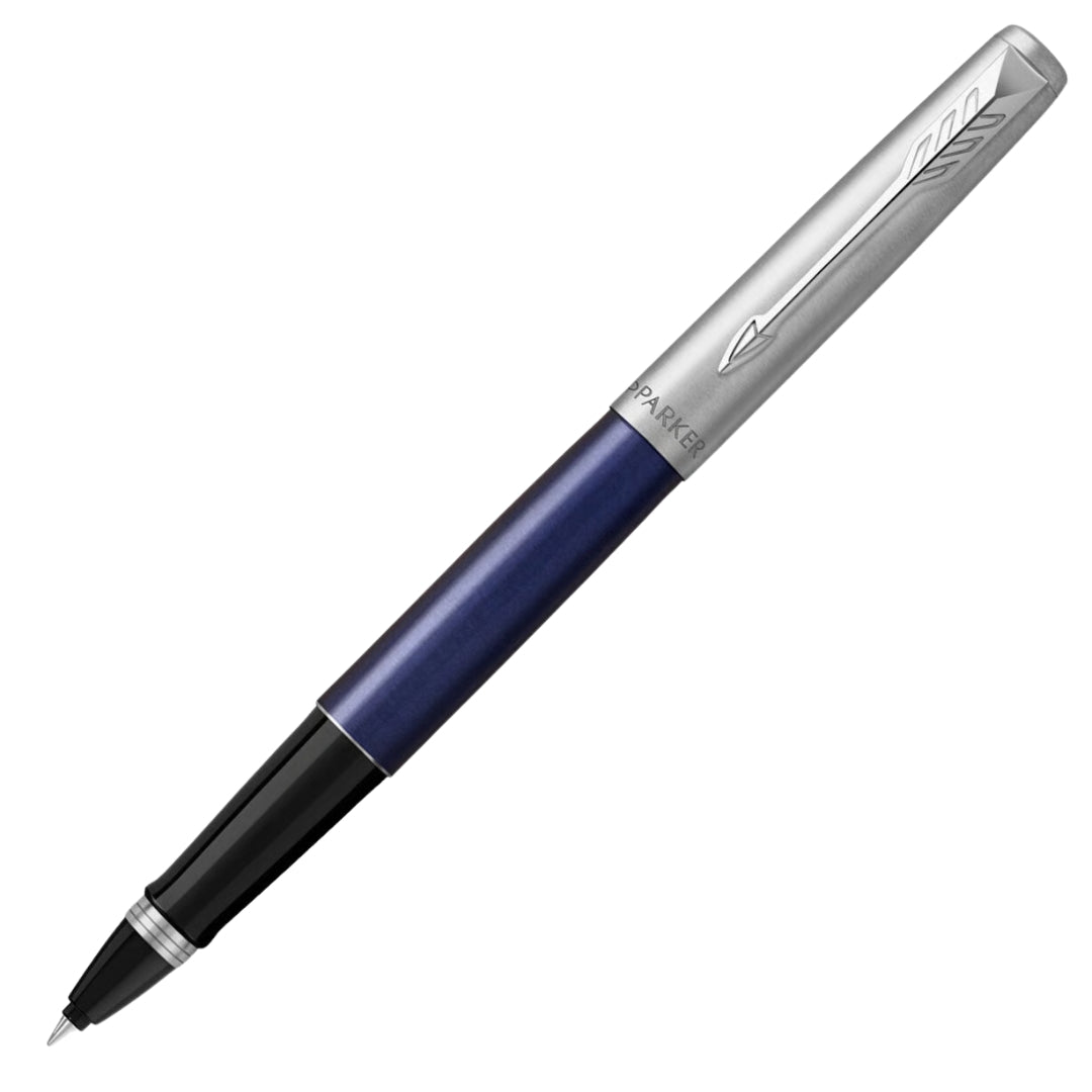 Parker Jotter Rollerball Pen F Black Ink - Royal Blue & Chrome Trim