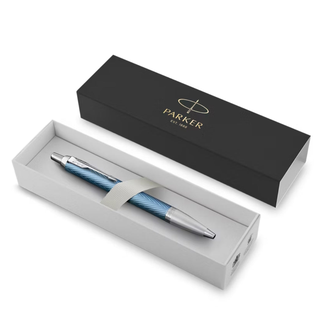 Parker IM Premium Ballpoint Pen M Blue Ink - Blue Grey Lacquer & Chrome Coated