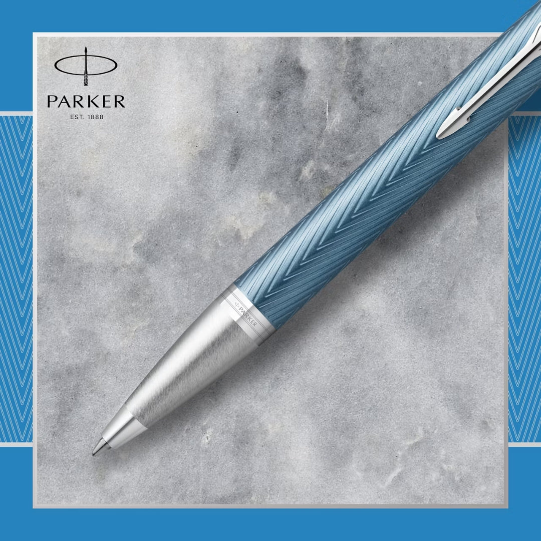 Parker IM Premium Ballpoint Pen M Blue Ink - Blue Grey Lacquer & Chrome Coated