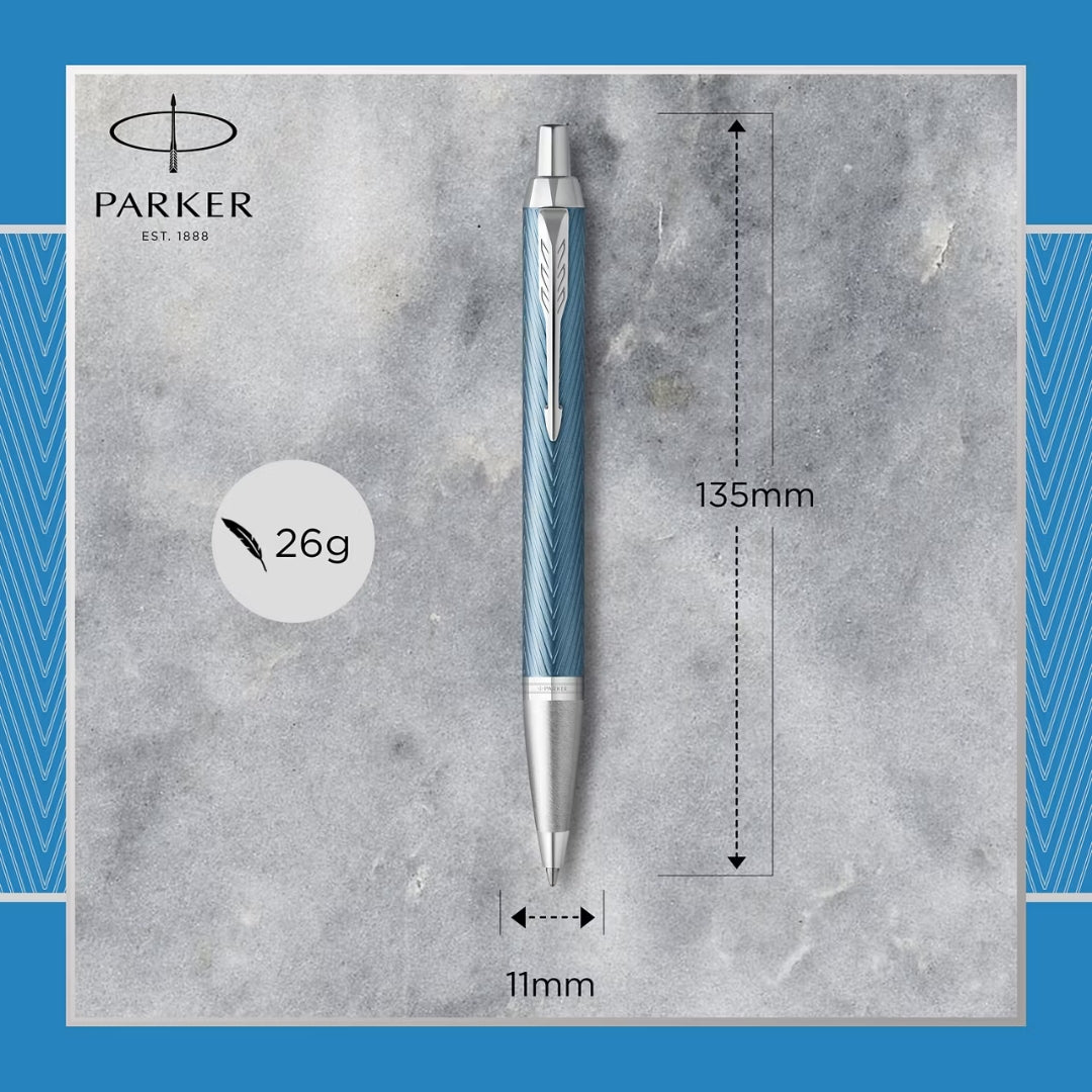 Parker IM Premium Ballpoint Pen M Blue Ink - Blue Grey Lacquer & Chrome Coated
