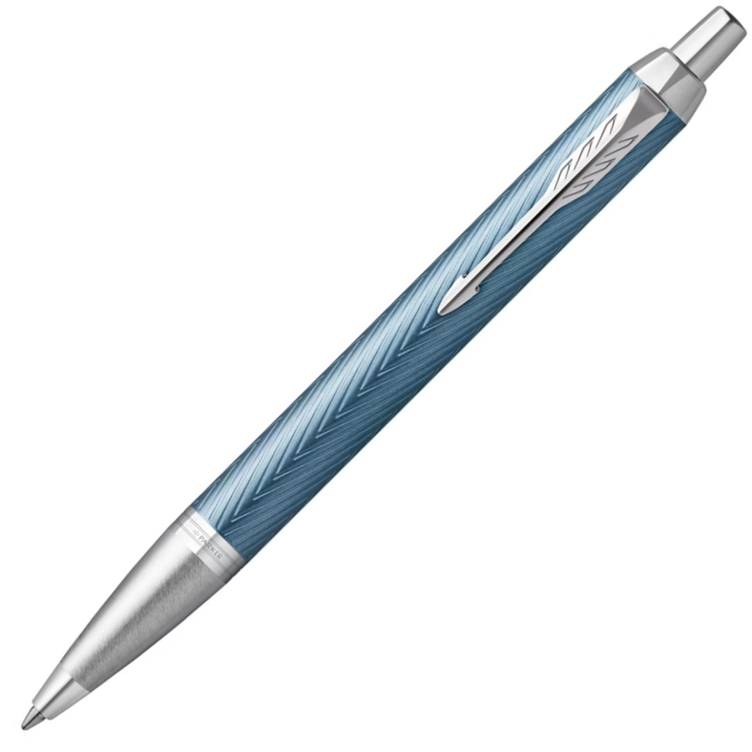 Parker IM Premium Ballpoint Pen M Blue Ink - Blue Grey Lacquer & Chrome Coated