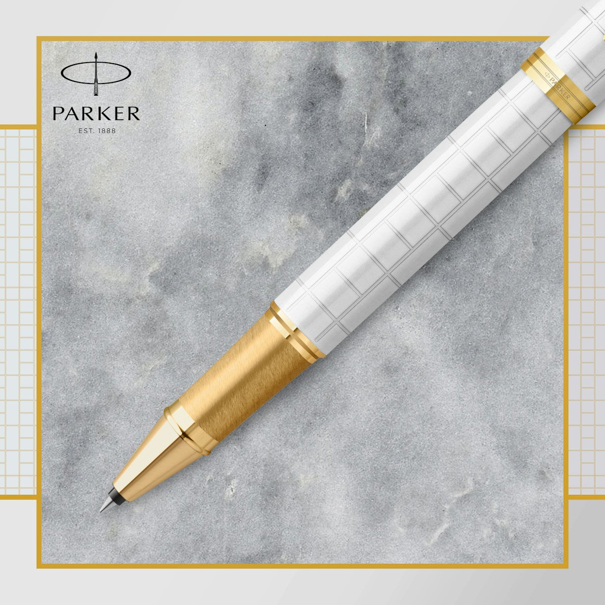 Parker IM Premium Rollerball Pen F Black Ink - Premium Pearl Lacquer & Gold Trim