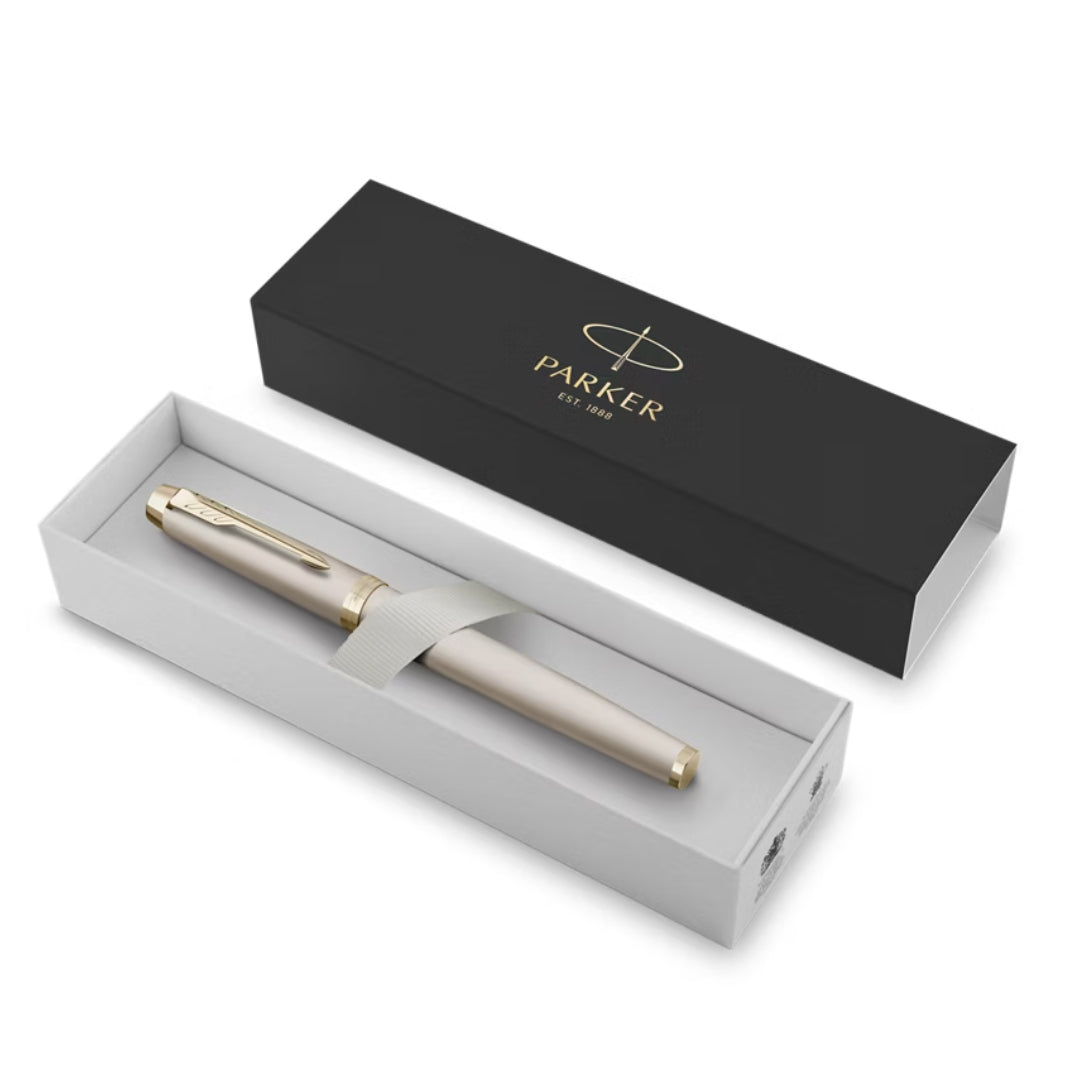 Parker IM Monochrome Rollerball Pen F Black Ink - Champagne Gold Lacquer & Champagne Trims