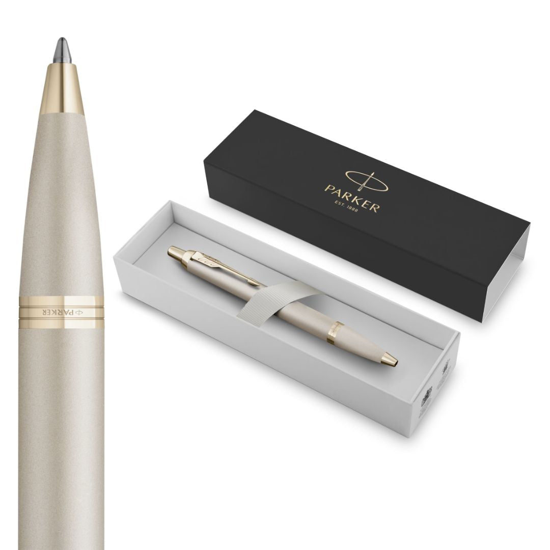 Parker IM Monochrome Ballpoint Pen M Blue Ink - Champagne Stainless Steel