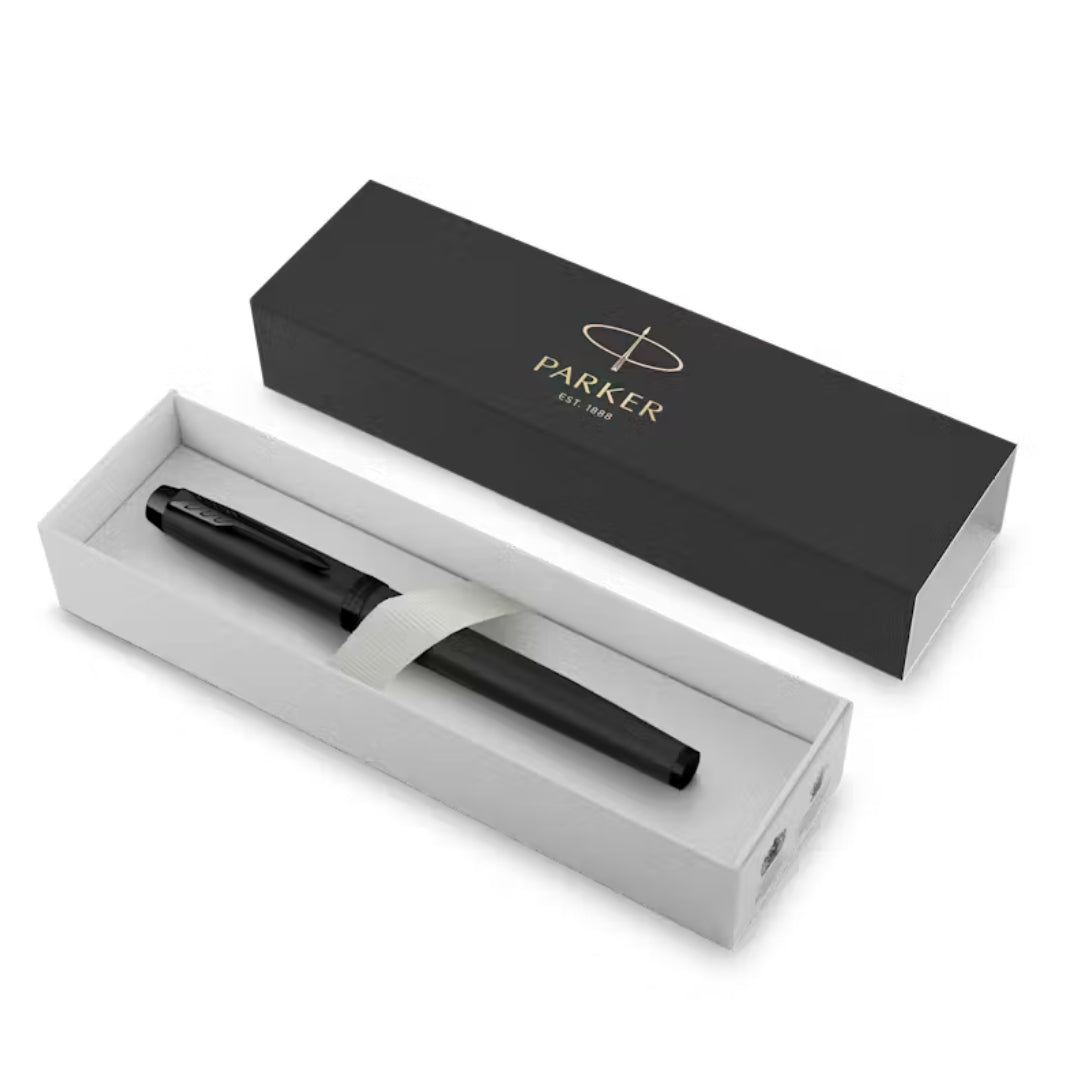 Parker IM Monochrome Fountain Pen F Blue Ink - Matte Black PVD Finish