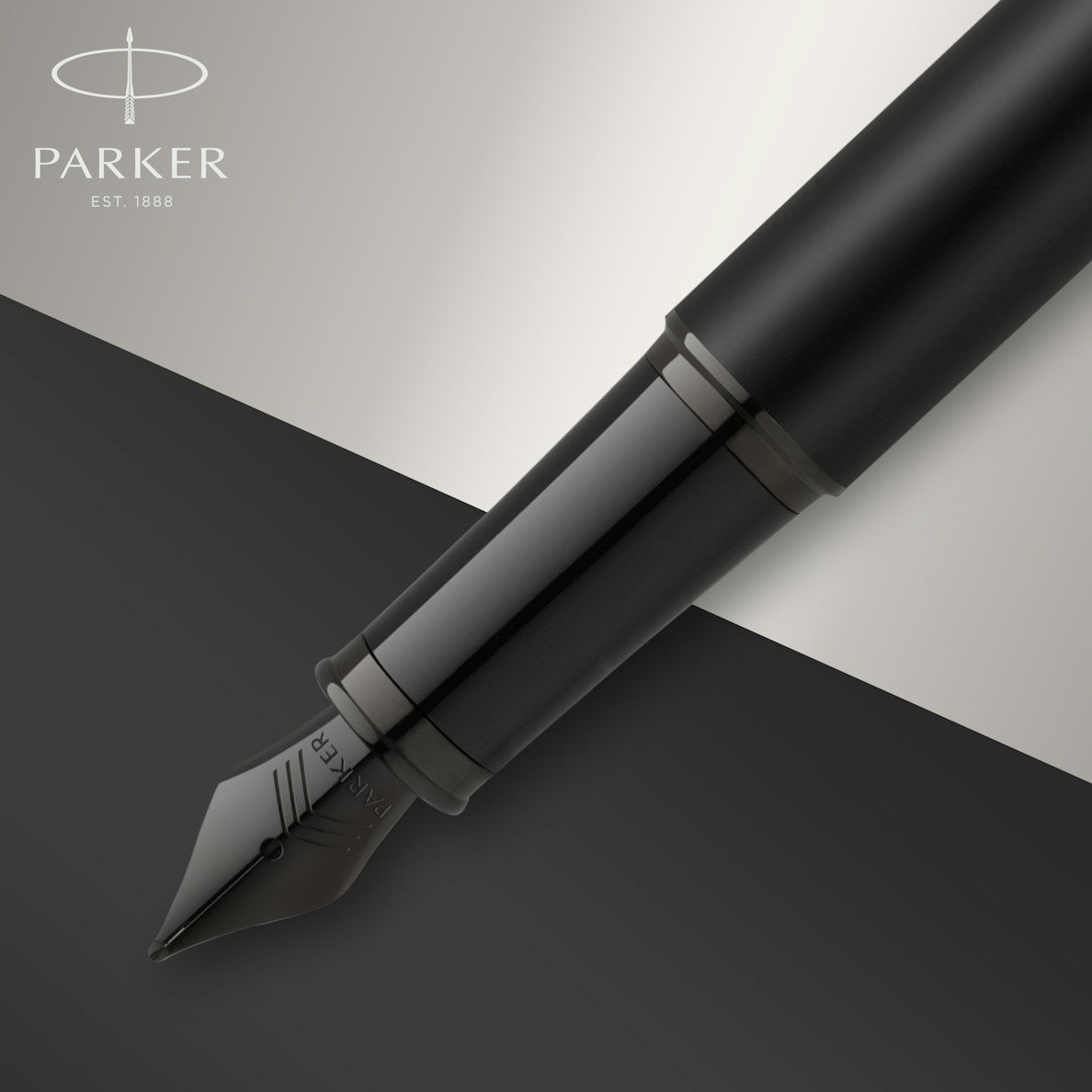 Parker IM Monochrome Fountain Pen F Blue Ink - Matte Black PVD Finish