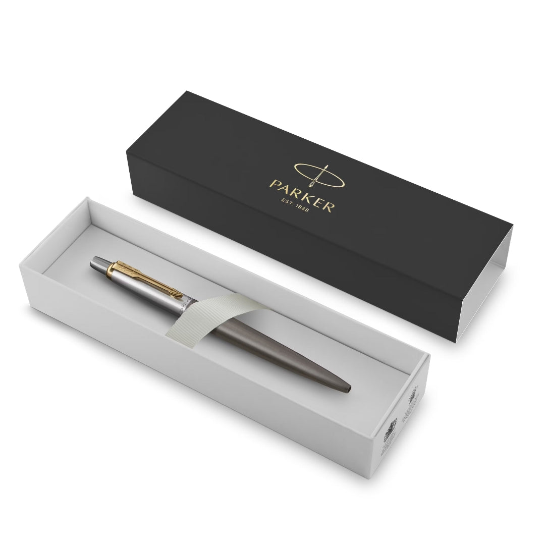 Parker Jotter Ballpoint Pen M Blue Ink - Grey Lacquer & Gold Trims