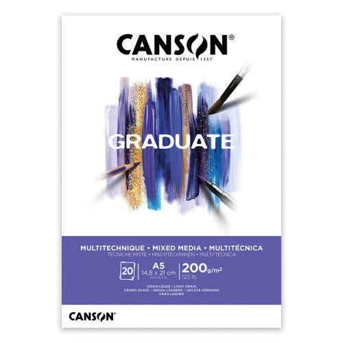 A5 Canson Graduate Mixed Media - White Paper 200g, 20 sheets